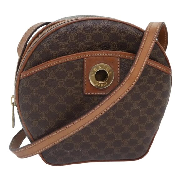 CELINE Macadam Canvas Shoulder Bag PVC Leather Brown Gold Auth 93827 - Picture 1 of 15